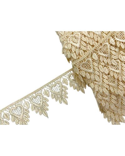 Passamaneria Pizzo Macramè Champagne Merletto Punta Ricamo Cuore Alto 3,5 Cm