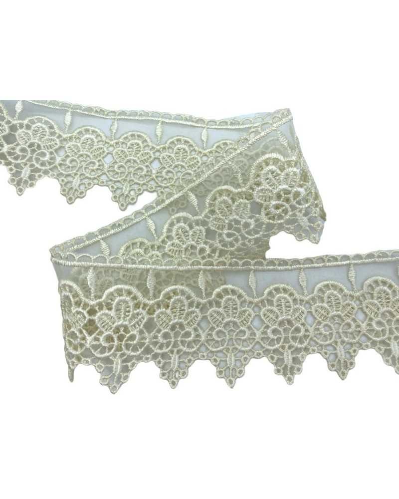 Passamaneria Pizzo Macramè Organza Punta Ricamo Panna Fiore Alto 6 Cm