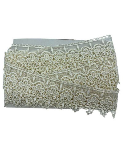 Passamaneria Pizzo Macramè Organza Punta Ricamo Panna Fiore Alto 6 Cm