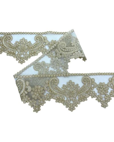 50 Cm Passamaneria Macramè Pizzo Bordo Smerlato Ritagliabile Avorio Filo Oro Lurex Alto 9 Cm