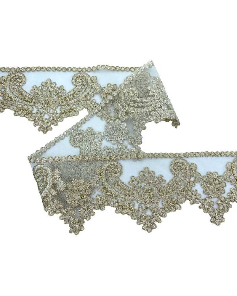 50 Cm Passamaneria Macramè Pizzo Bordo Smerlato Ritagliabile Avorio Filo Oro Lurex Alto 9 Cm