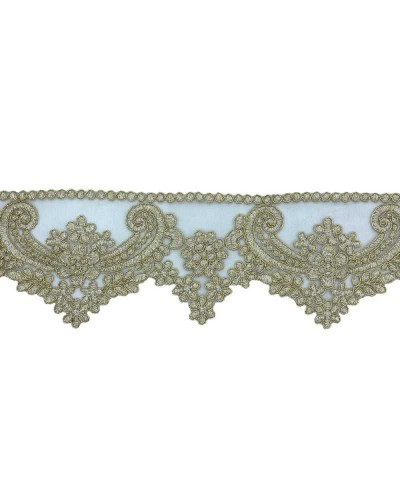 50 Cm Passamaneria Macramè Pizzo Bordo Smerlato Ritagliabile Avorio Filo Oro Lurex Alto 9 Cm