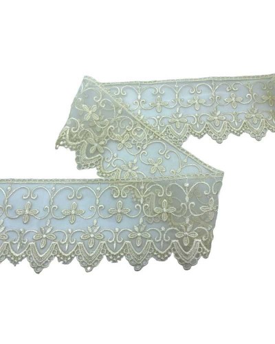 Passamaneria Pizzo Macramè Organza Punta Ricamo Panna Fiore Alto 10,5 Cm