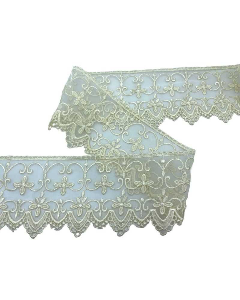 Passamaneria Pizzo Macramè Organza Punta Ricamo Panna Fiore Alto 10,5 Cm