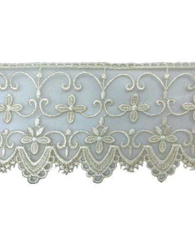 Passamaneria Pizzo Macramè Organza Punta Ricamo Panna Fiore Alto 10,5 Cm