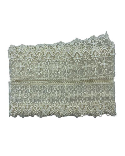 Passamaneria Pizzo Macramè Organza Punta Ricamo Panna Fiore Alto 10,5 Cm