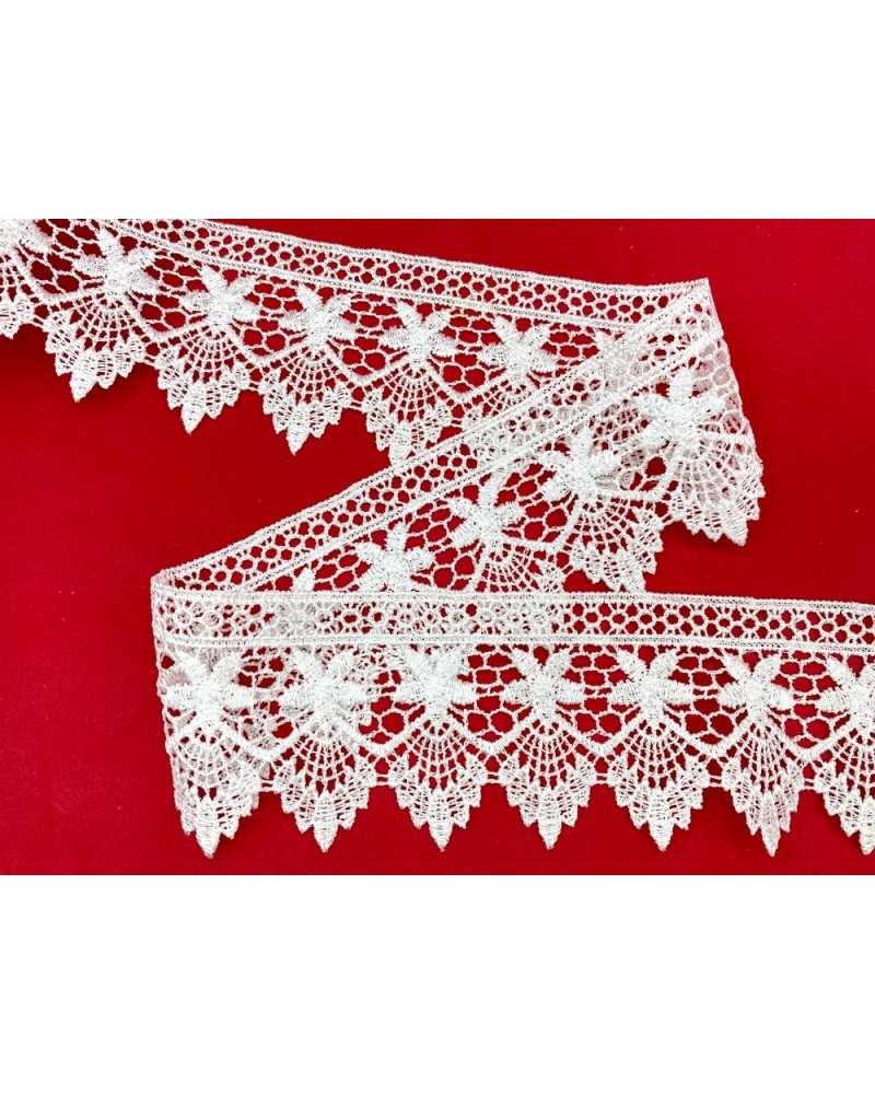 Passamaneria Merletto Bianco Pizzo Macramè Punta Fiore Alto 6 Cm