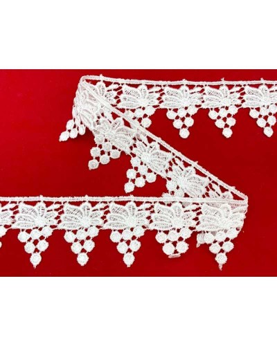 Passamaneria Merletto Pizzo Macramè Bianco Smerlato Fiore Grappolo Pois Alto Cm 4