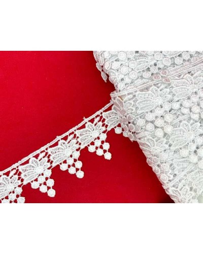 Passamaneria Merletto Pizzo Macramè Bianco Smerlato Fiore Grappolo Pois Alto Cm 4