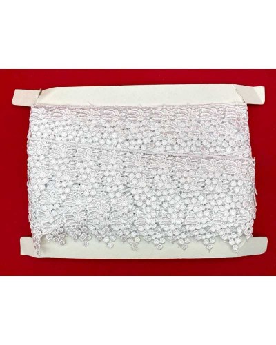 Passamaneria Merletto Pizzo Macramè Bianco Smerlato Fiore Grappolo Pois Alto Cm 4