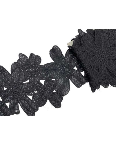 50 Cm Passamaneria Applicazione Pizzo Macramè Nero Fiore Intagliato Alta 15 Cm