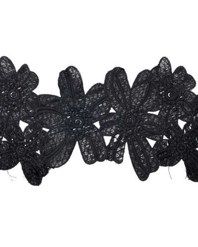 50 Cm Passamaneria Applicazione Pizzo Macramè Nero Fiore Intagliato Alta 15 Cm