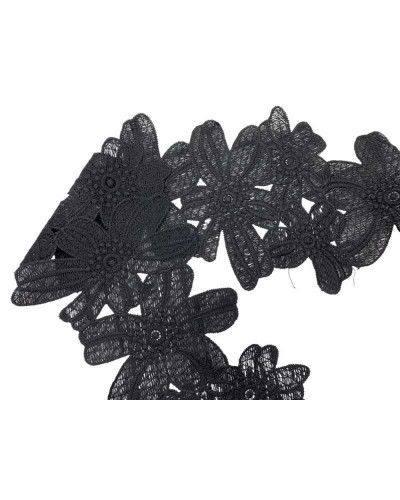 50 Cm Passamaneria Applicazione Pizzo Macramè Nero Fiore Intagliato Alta 15 Cm