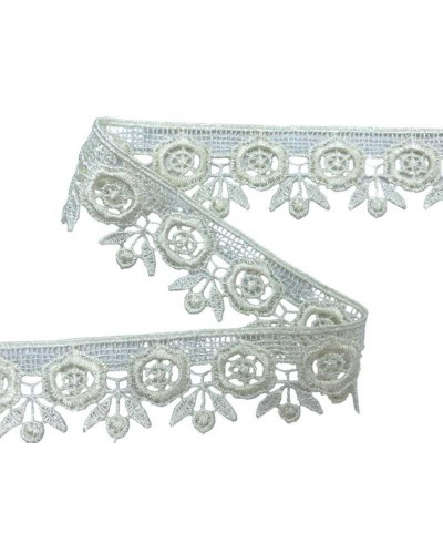 Passamaneria Merletto Pizzo Macramè Panna Smerlato Fiore Alto Cm 3
