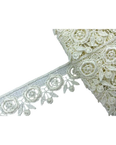 Passamaneria Merletto Pizzo Macramè Panna Smerlato Fiore Alto Cm 3