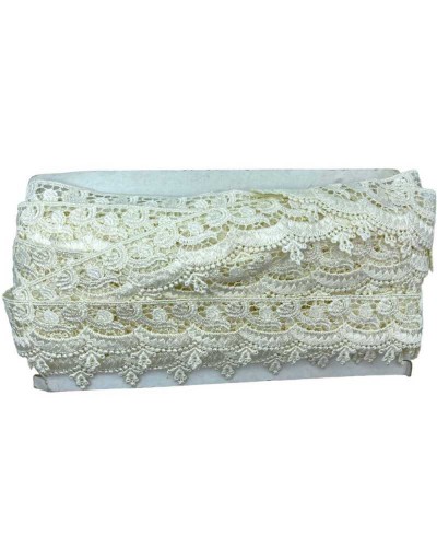 Passamaneria Merletto Pizzo Macramè Panna Punta Smerlato Fiore Alto Cm 4