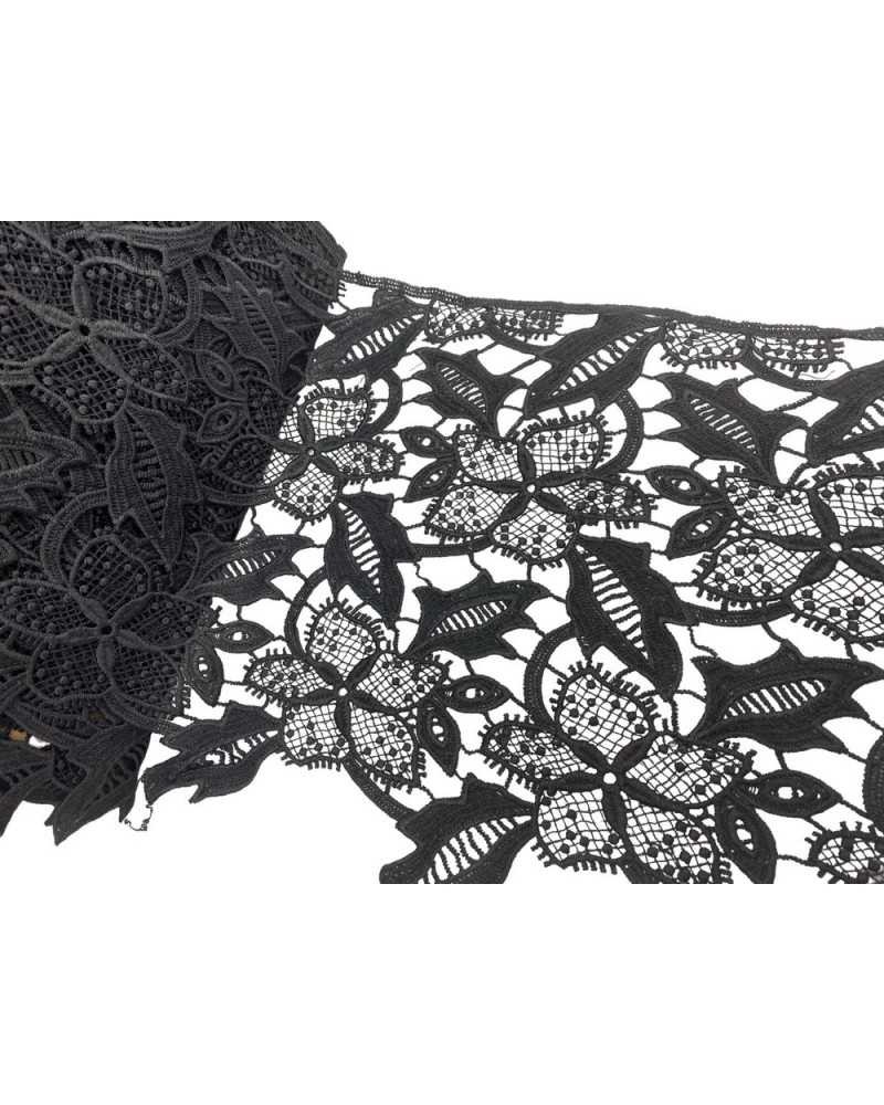 50 Cm Passamaneria Macramè Pizzo Ricamo Fiore Smerlato Nero Alto 25 Cm