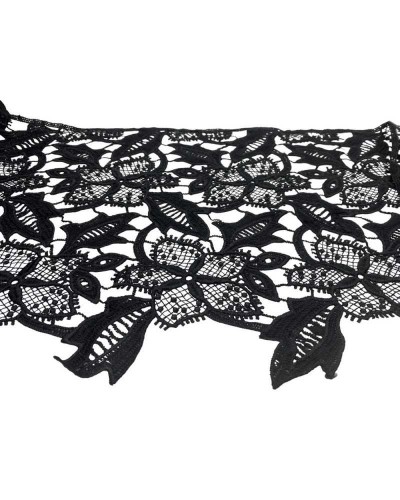 50 Cm Passamaneria Macramè Pizzo Ricamo Fiore Smerlato Nero Alto 25 Cm