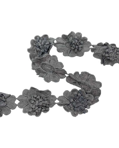 50 Cm Passamaneria Pizzo Macramè Grigio Merletto Fiori Rialzato Ritagliabile Alto 55 Mm
