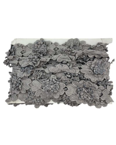50 Cm Passamaneria Pizzo Macramè Grigio Merletto Fiori Rialzato Ritagliabile Alto 55 Mm