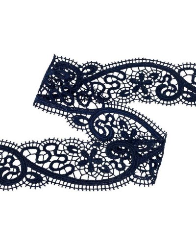 50 Cm Passamaneria Applicazione Ritagliabile Pizzo Tramezzo Macramè Jaquard Blu Fiore Alto 5 Cm