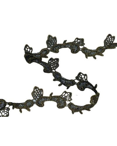 50 Cm Passamaneria Macramè Merletto Ritagliabile Pizzo Nero Smerlato Ricamo Filo Oro Lurex Alto 2,5 Cm