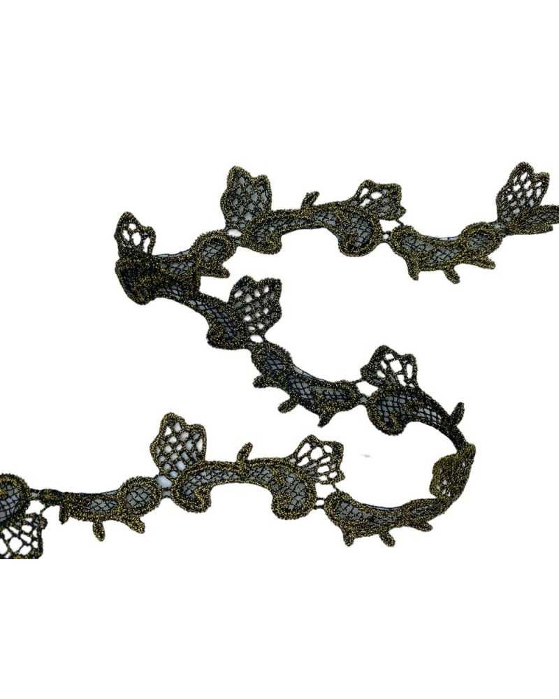 50 Cm Passamaneria Macramè Merletto Ritagliabile Pizzo Nero Smerlato Ricamo Filo Oro Lurex Alto 2,5 Cm