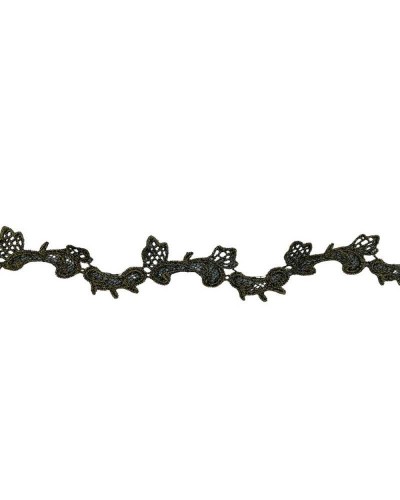50 Cm Passamaneria Macramè Merletto Ritagliabile Pizzo Nero Smerlato Ricamo Filo Oro Lurex Alto 2,5 Cm