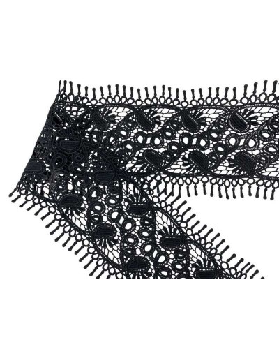 50 Cm Passamaneria Pizzo Macramè Tramezzo Ricamo Ghirigoro Nero Smerlo Sfrangiato Alto 13 Cm