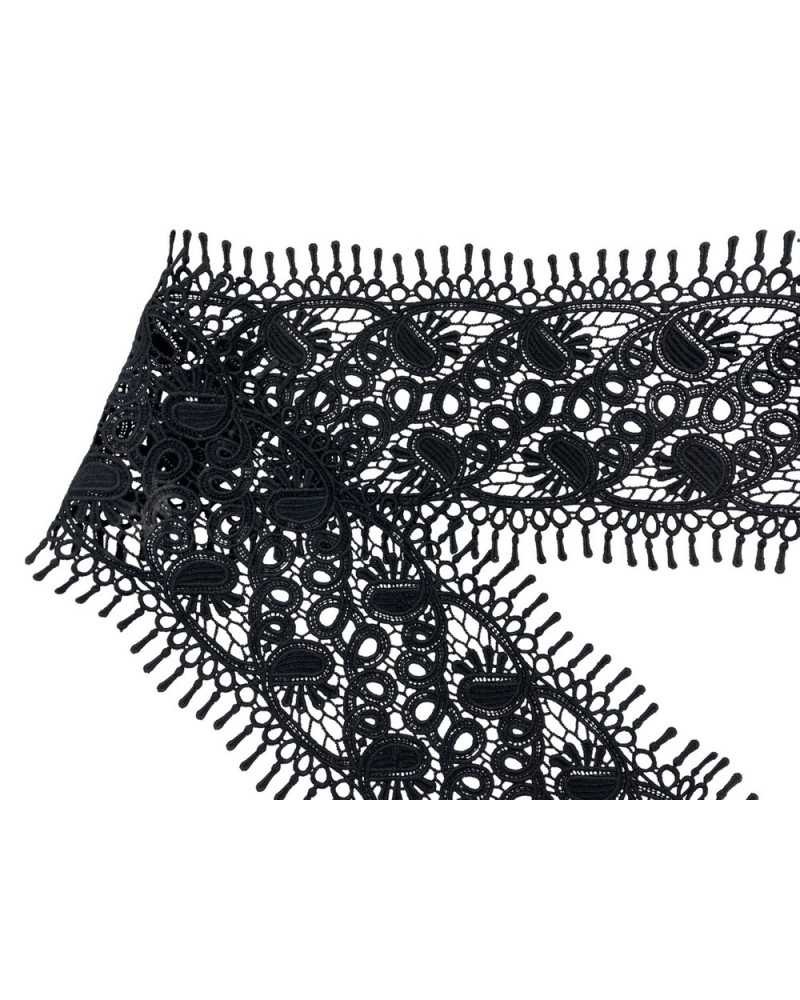50 Cm Passamaneria Pizzo Macramè Tramezzo Ricamo Ghirigoro Nero Smerlo Sfrangiato Alto 13 Cm