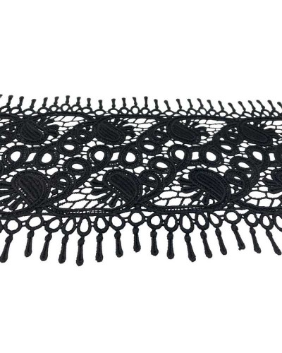 50 Cm Passamaneria Pizzo Macramè Tramezzo Ricamo Ghirigoro Nero Smerlo Sfrangiato Alto 13 Cm
