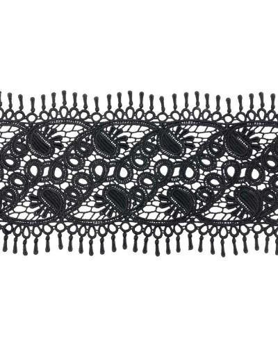 50 Cm Passamaneria Pizzo Macramè Tramezzo Ricamo Ghirigoro Nero Smerlo Sfrangiato Alto 13 Cm