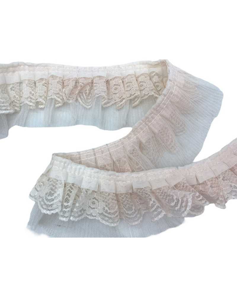 50 Cm Passamaneria Rosa Rouches Plissettata Pizzo Rashel Tulle Alto 5 Cm