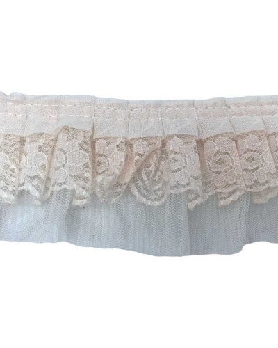 50 Cm Passamaneria Rosa Rouches Plissettata Pizzo Rashel Tulle Alto 5 Cm