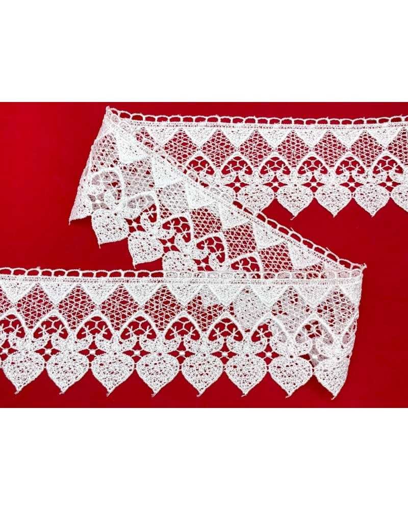 Passamaneria FS Pizzo Merletto Macramè Bianco Cuore Sacro Alto 7,5 Cm