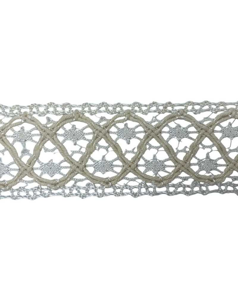 Passamaneria Pizzo Bordo Tramezzo Merletto Corda Cotone Viscosa Panna Alto 4 Cm
