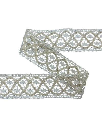 Passamaneria Pizzo Bordo Tramezzo Merletto Corda Cotone Viscosa Panna Alto 4 Cm
