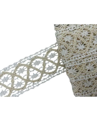 Passamaneria Pizzo Bordo Tramezzo Merletto Corda Cotone Viscosa Panna Alto 4 Cm
