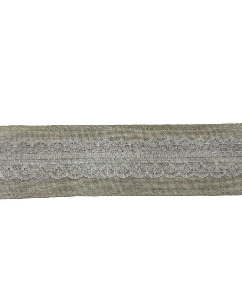Passamaneria Nastro Lino Bollito Naturale Pizzo Rashel Bianco Alto 5 Cm