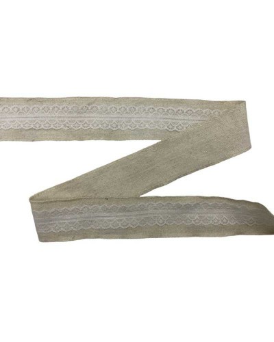 Passamaneria Nastro Lino Bollito Naturale Pizzo Rashel Bianco Alto 5 Cm