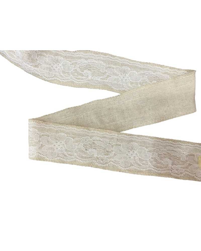 Passamaneria Nastro Lino Bollito Naturale Pizzo Rashel Bianco Alto 5 Cm