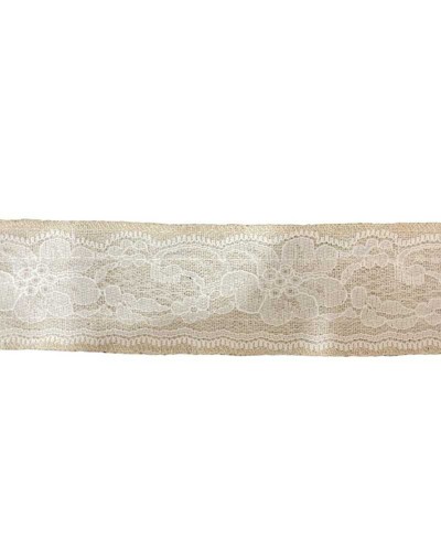 Passamaneria Nastro Lino Bollito Naturale Pizzo Rashel Bianco Alto 5 Cm