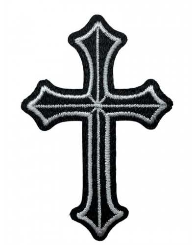 Aplicación termoadhesiva Cruz brillante Bordado blanco 6x4 cm para ropa y ropa de la iglesia sagrada