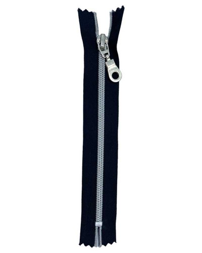 Cerniera Lampo Nero con Chiusura Zip Fissa Nylon Spirale Argento Lurex Catena 5 e Cursore Metallo Lunga 16 cm