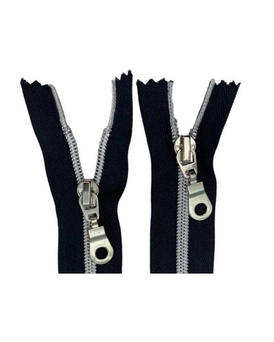 Cerniera Lampo Nero con Chiusura Zip Fissa Nylon Spirale Argento Lurex Catena 5 e Cursore Metallo Lunga 16 cm