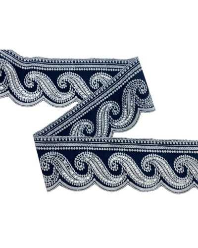 50cm Piazza Lace Sangallo White Embroidery with Blue Cotton Border Height 8 cm