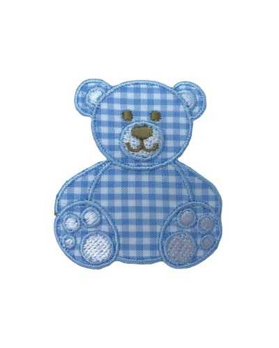 Thermoadhäsive Applikation, Stickerei-Patch, Teddybär, Vichy-Stoff, 5 cm hoch