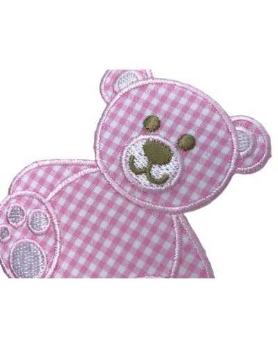 Thermoadhäsive Applikation, Stickerei-Patch, Teddybär, Vichy-Stoff, 5 cm hoch