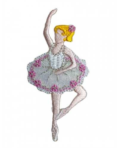 Thermal Application Patch Marbet Embroidery Ballerina with White and Pink Dress – Classic Dance