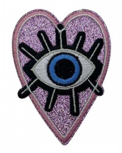 Rosa Corazón ThermoOadhe Patch Con Ojo - Marbete - Brillante - 75x55 MM